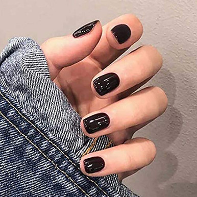 Florry Ballerina Fake Nails Short Press on Nails Black Full Cover False