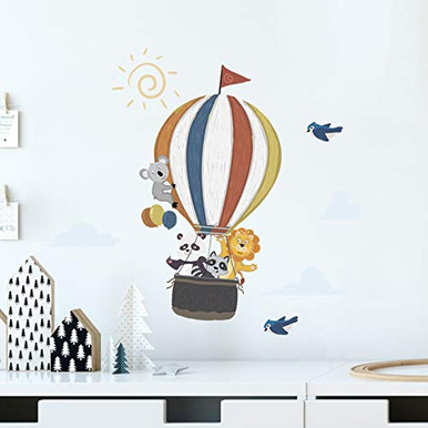 Hot Air Balloon Wall Stickers for Kids Room Colorful Clouds Animals ...