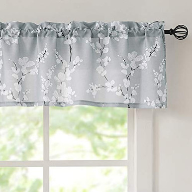 Fmfunctex Gray-White Kitchen Valance Curtain 15-inches Length Blossom ...