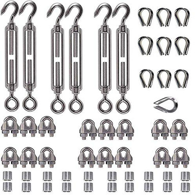 Wire Rope M4 Turnbuckle Tension Wire Rope with Eye and Hook -M6-6PCS- 16-Pcs 1-8 ...