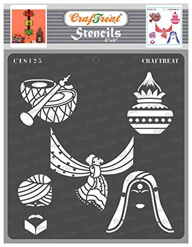CrafTreat Indian Wedding Stencils for Painting on Wood Wall Tile Canvas ...