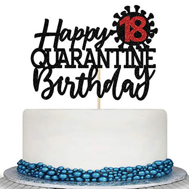 Black Glitter Happy 18th Quarantine Birthday Cake Topper - Hello 18 ...