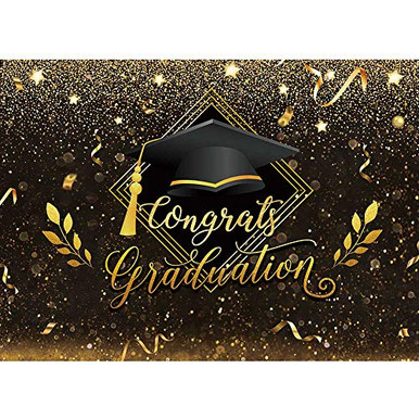 Maijoeyy 7x5ft Black and Gold Graduation Backdrop Bachelor Cap Wheat ...