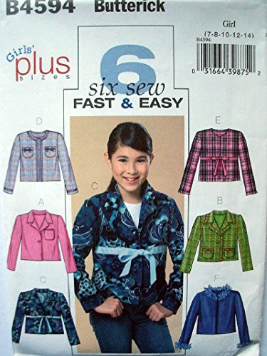 Butterick Six Sew Fast and Easy Pattern 4594 Girls Unlined Jacket with ...