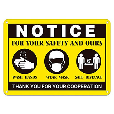 FaCraft Wear Face Mask SignKeep 6ft Social Distance Sign7"x 9.8" Hand ...