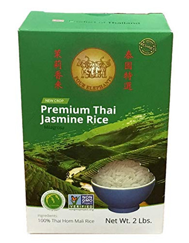 Three Elephants Rice Four Elephants Premium Thai Jasmine Rice Certified Non-GMO 2 lbs ...