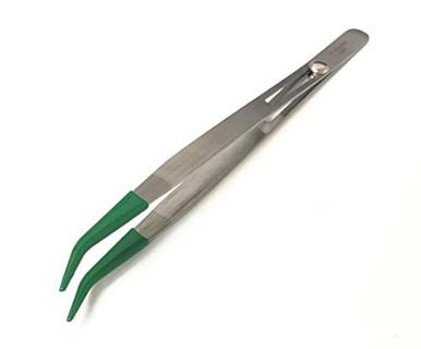 6-Inch Rubber-Tipped Bent Tweezers With Slide Lock - Non-Marring PVC Tips For Jewelry, Model Making & Crafts