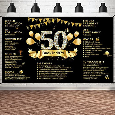 50th Birthday Anniversary Banner Backdrop Decorations for Women Black ...