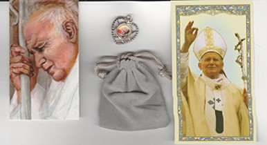 Saint John Paul II Relic Medal with 2 Holy Cards Velour Bag and ...