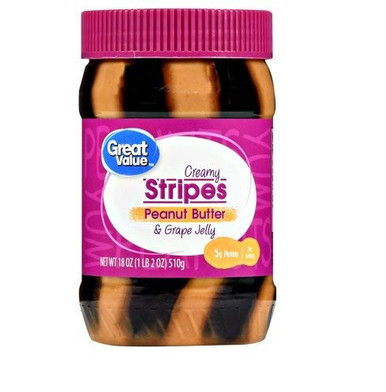 Great Value Creamy Peanut Butter and Grape Jelly Stripes Spread 18 oz ...
