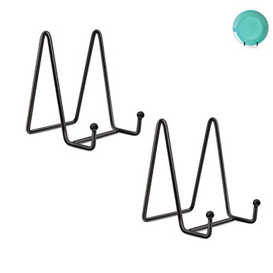 2 Pack Black Iron Display Stands - 4 Inch Easel Holders For Plates, Photos & Art
