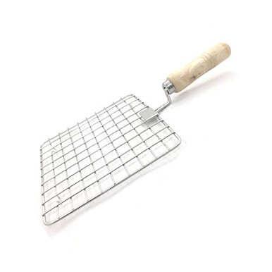 Wire Rack Roti Flipper Stainless Steel Wire Roaster Rack Papad Jali with Wooden Handle ...