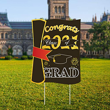 Vlipoeasn Graduation Yard Sign with Stakes Class of 2021 Black and Gold ...