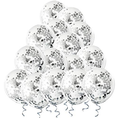 Silver Confetti Balloons 24 Pieces 12 Inch Clear Latex Balloon with ...