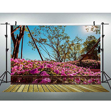 VVM 7x5ft Garden Backdrop Blue Sky Tree Wooden Floor Photography ...