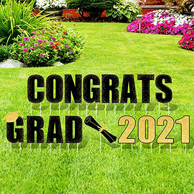 Whaline Graduation Yard Sign with Stakes 17Pcs Black Gold Lawn Sign ...