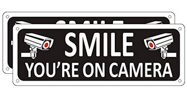 Smile You're on Camera Sign -2 Pack- Video Surveillance Sign Metal 10 ...