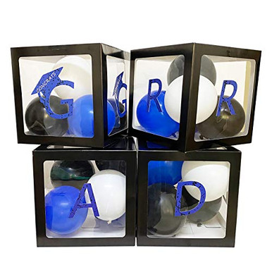Graduation Balloon Boxes With Letters - Black Transparent Boxes ...