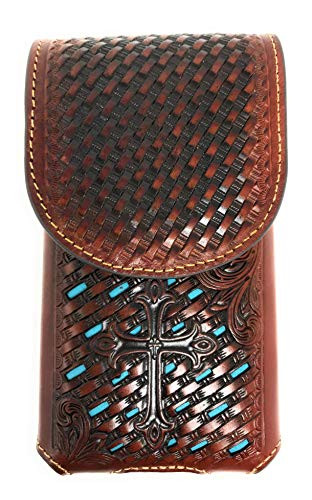 Western Cowgirl Tooled Rope Cross Silver Turquoise Stretch Bracelet