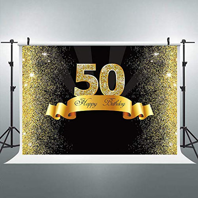 Riyidecor 50th Birthday Backdrop Litter Gold And Black Photo Photography Background 8x6ft Decoration Celebration Props Party Photo Shoot Backdrop Blush Vinyl Cloth