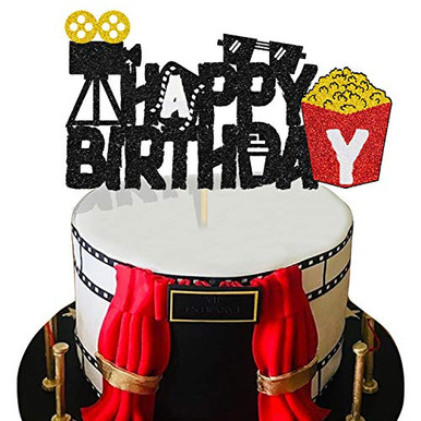 KAPOKKU Happy Birthday Movie Cake Topper Camera Roll Hollywood Theme ...