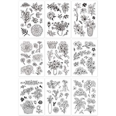 GLOBLELAND 9 Sheets Plant Flower Silicone Clear Stamps Seal for Card ...