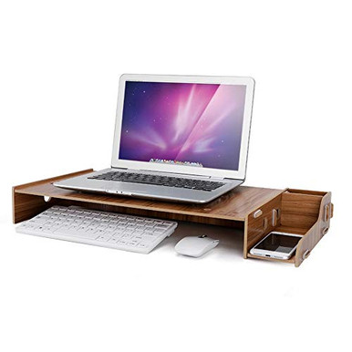 2-Tier Wooden Monitor Stand, Office Desktop Monitor Riser Desk Storage ...