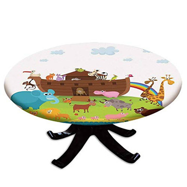 Elastic Edged Polyester Fitted Table Cover,Various Safe Animals Two of ...
