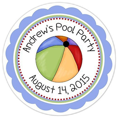 36 Birthday Labels- Beach Ball Birthday stickers- Customized Pool Party ...