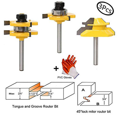 Drawer Joint Router Bit Set Tongue and Groove Router Bit Tool Set with Adjustable 1/4 Inch Shank T ...