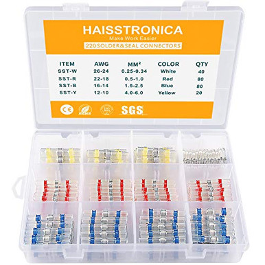 220PCS Solder Seal Wire Connectors,Haisstronica Waterproof Solder Wire Connectors Insulated Electrical Connectors Butt Connectors 220PCS Solder Seal Wire Connectors,Haisstronica Waterproof Solder Wire Connectors Insulated Electrical Connectors Butt Connectors