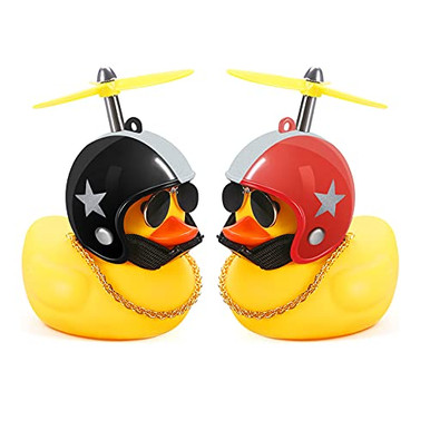 3 Pcs Yellow Duck Car Dashboard Decorations, Rubber Duck Toy Ornaments With Cool Propeller Helmet Gold Chain
