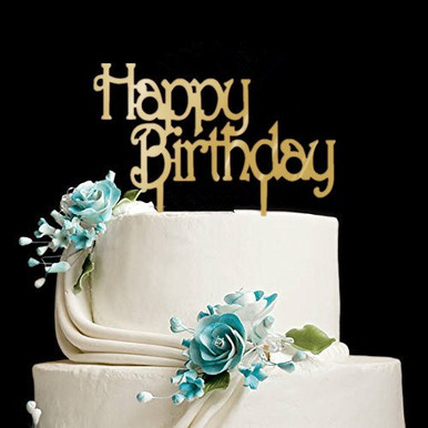 Happy Birthday Cake Topper - A0194 Mirror Gold Acrylic Celebration Decor - View #4