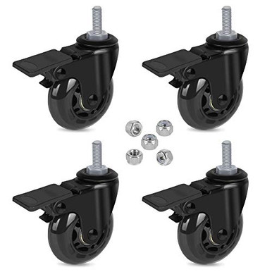 Hirate Threaded Stem Casters 5/16" with Brake, Set of 4 Heavy Duty 2.5 ...