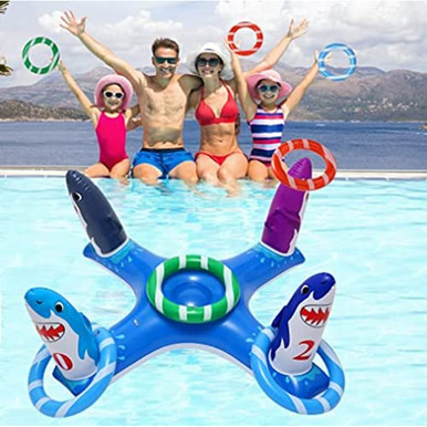 Throw Rings In Pool 31.5'' Inflatable Shark Pool Ring Toss Game -with 6 Rings- Pool ...