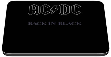 AC\DC Back in Black Album Cover. Reproduced on cloth topped rubber ...