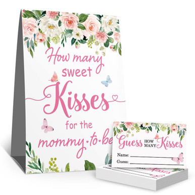How Many Sweet Kisses Bridal Shower Party Game Raffle Cards, Floral ...