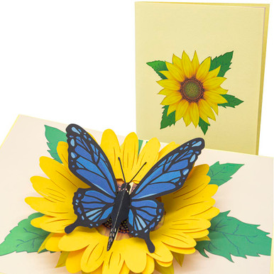 Sharonlily Blue Flying Butterfly Pop Up Card, 3D Sunflower and ...