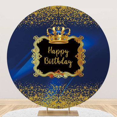 Royal Blue Gold Crown Round Birthday Backdrop Kit