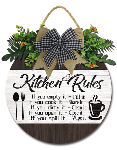 Rustic Kitchen Rules Sign Caryongpee Kitchen Rules Wall Decor Rustic Farmhouse Funny Kitchen ...