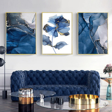 Abstract Grey White Navy Blue Large Wall Painting Canvas Wall Art Blue ...