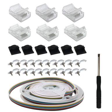 GIDERWEL 6-Pin L-Shape LED Strip Connectors – 12mm 90° Corner For RGBWW/CCT Strips, 6-Pack