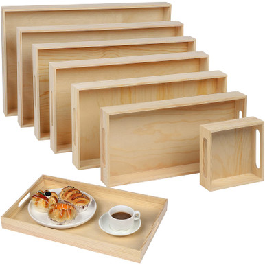 Nested Tray Fixture Aodaer 7 Pieces Wooden Nested Serving Trays with Handle Rectangular ...