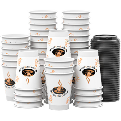 Disposable Paper Coffee Cups with Lids, 100 pack 12 oz Double Wall ...