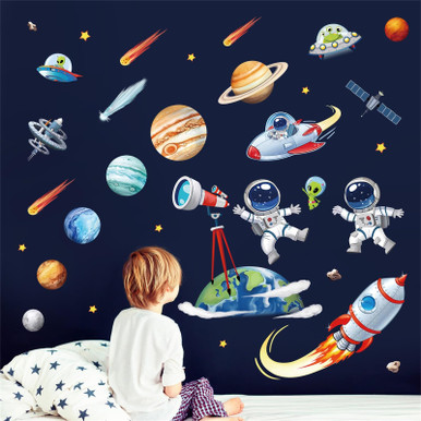 decalmile Outer Space Planets Wall Decals Rocket Astronaut Spacecraft ...