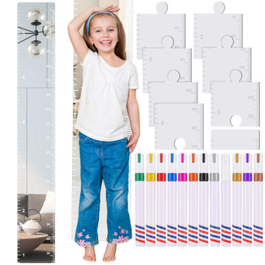 Hodeffior Kids Growth Chart Mirror - 4-Piece Shatterproof Acrylic Wall Mirror For Nursery & Playroom