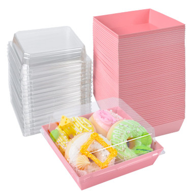 Kosotody 50-Pack Pink Charcuterie Boxes – 4” Clear Lid, Oil-Proof Kraft Paper, Perfect For Parties, Cookies, Snacks