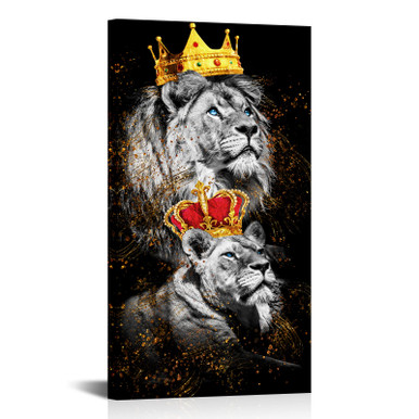 FuShvre Lion and Lioness Canvas Wall Art Lion King and Queen with Gold ...