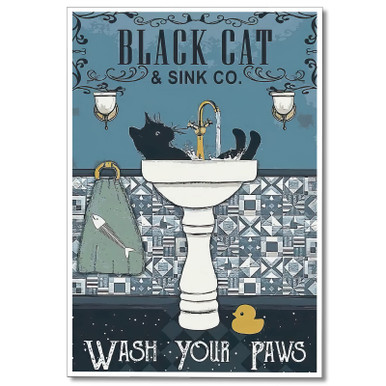 BTNXWL Vintage Funny Black Cat Bathroom Canvas Wall Art - Cute Cat Wash ...