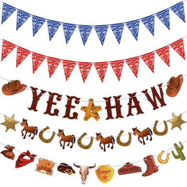 Wild West Party Decorations Set - Yee Haw Banner & Hanging Swirls For Cowboy Birthday, Rodeo, Western Theme Party - View #6